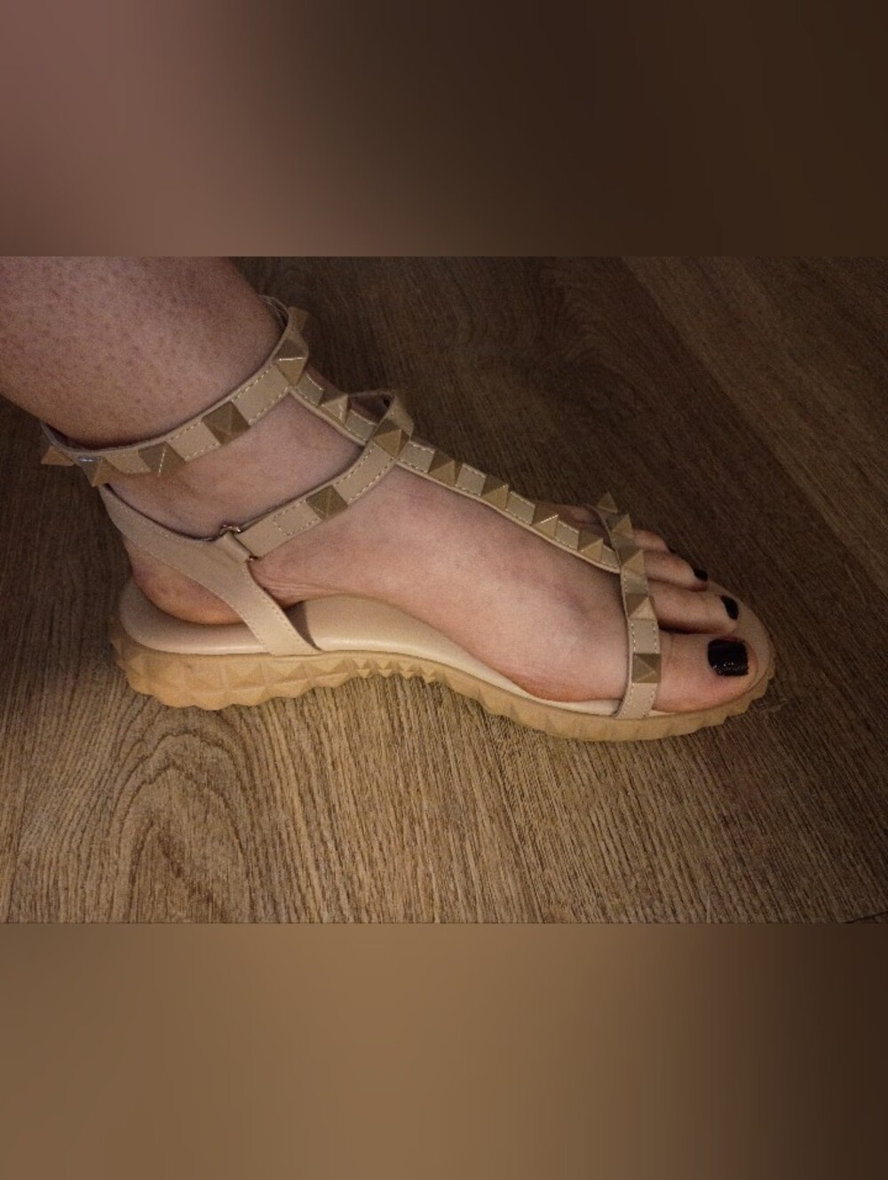 Fashion Nova Beige Studded T-Strap Sandals - Women - Picture 7 of 8